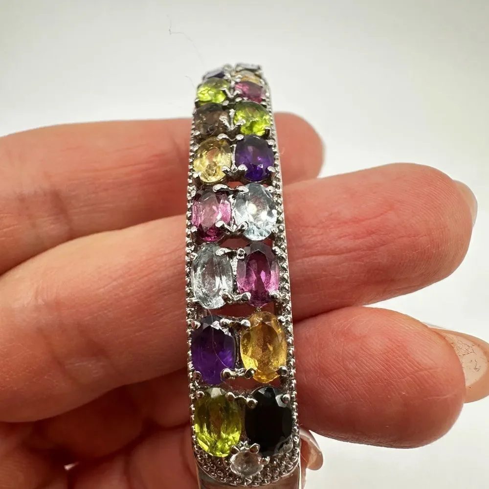 NWT Multi-gemstone and stainless steel hinged bangle/ bracelet!‎